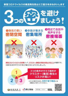 イラスト：3つの密を避けましょう！　チラシ