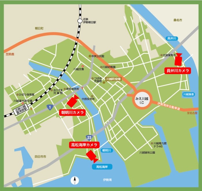 川越町防災カメラの位置を示した地図