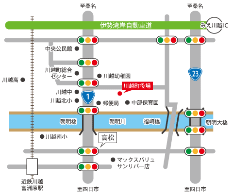 イラスト：川越町役場へのアクセス