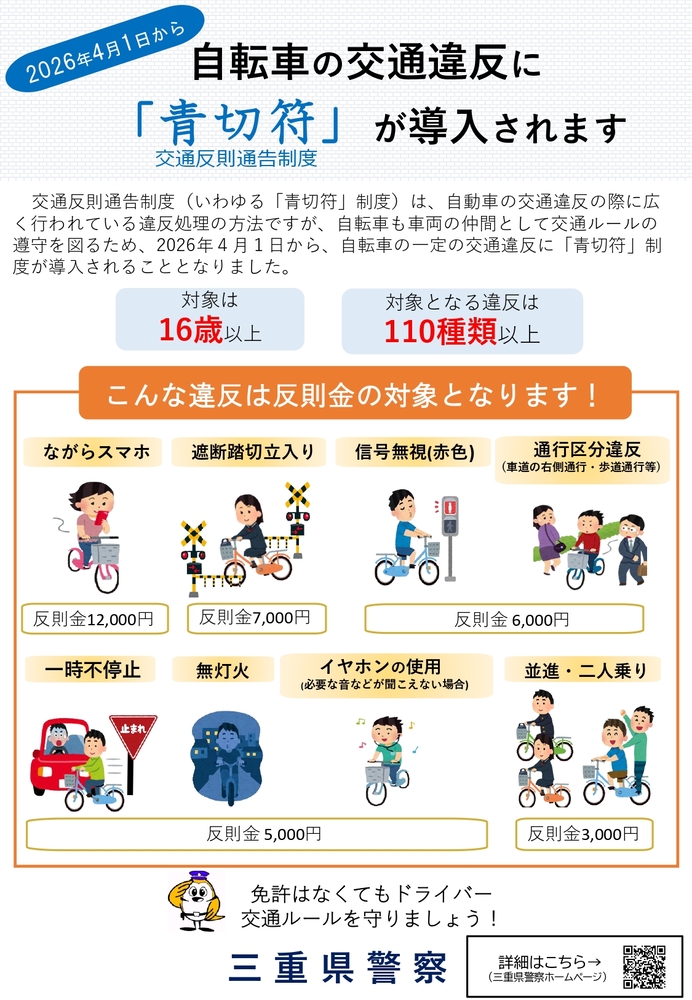 三重県警察自転車青切符周知チラシ（表）